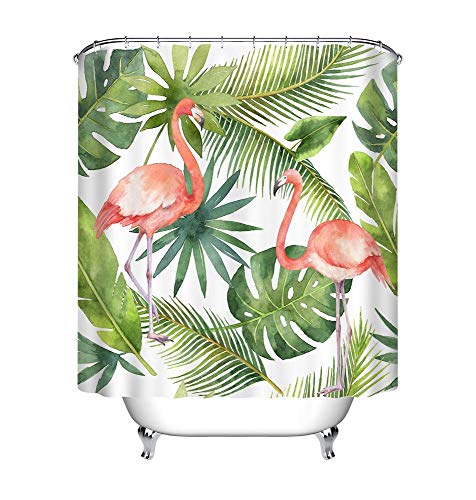 LB Planta Tropical Monstera Hojas de plátano Hojas de Palma Flamenco Cortina de Ducha para Cuarto de baño Cortina de Ducha con 12 Ganchos Impermeable Tela de poliéster antimoho 180x180