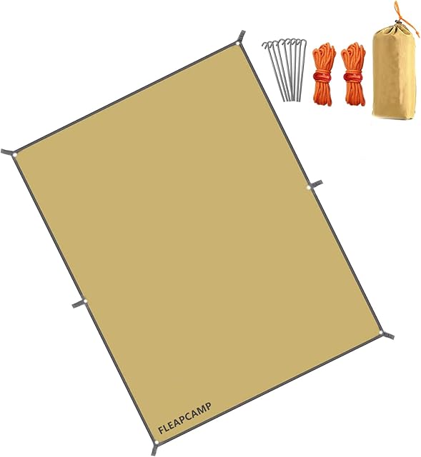 Outdoor Waterproof Multi-Purpose Ground Sheet & Awning Carpet 55in/70in/95inx82in Breathable Lightweight Compact Tent carpet for Camping Hiking Picnic (Khaki, 140x210)