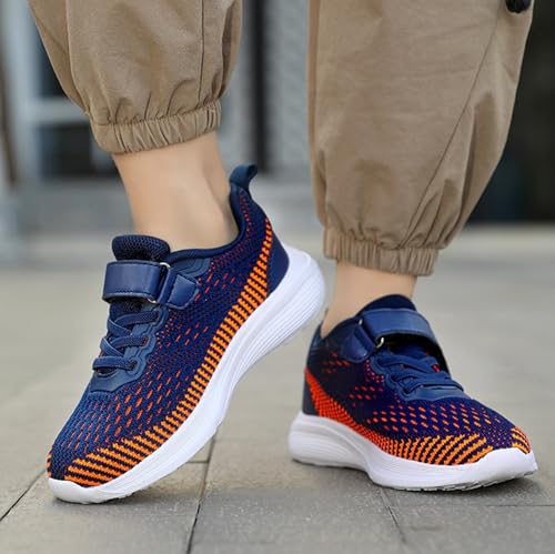 Boys Girls Sneakers Lightweight Breathable Athletic Running Shoes Non-Slip Lace Up Strappy Athletic Tennis Shoes2