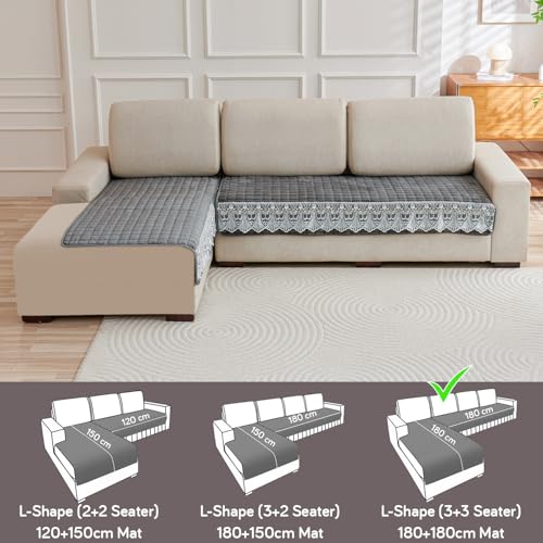 Image of HOKIPO Bellelace Velvet Sofa Cover L Shape 6 Seater Mat, 3+3, Pearl White