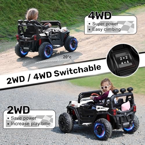 Image of ANPABO 24V Ride On Toys for Kids w /Remote Control, 4WD /2WD Switchable White