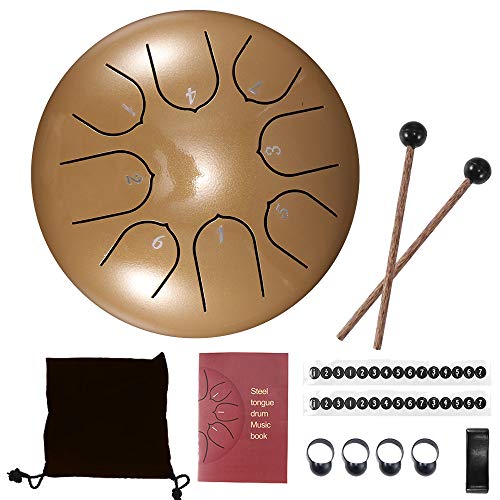 Konesky Tambor De Lengüeta De Acero Juego De Instrumentos De Batería Etérea De Percusión Sintonizada De 6 Pulgadas Y 8 Pulgadas Con Bolsa De Transporte, 2 Baquetas, Libro De Tutoriales, 4 Púas
