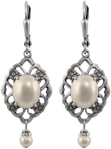Floral Filigree Lever-Back Earrings with Crystal Simulated Pearls