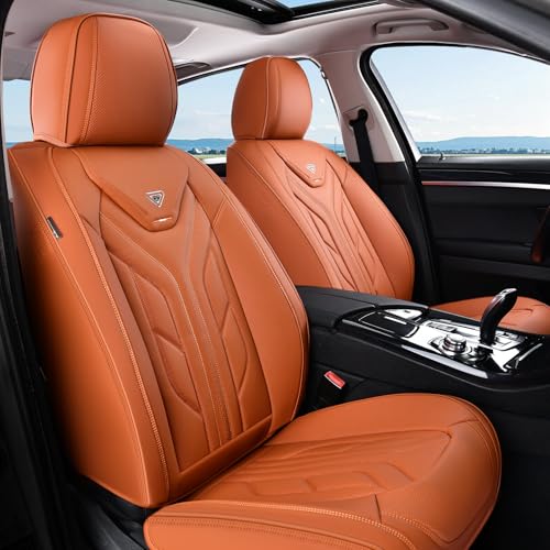 Image of Coverado Seat Covers, Car Seat Covers Front Seats, Leather Seat Covers for Cars, Automotive Seat Covers Car Seat Protector Car Seat Cushion Universal Fit for Most Sedans SUV Pick-up Truck(Orange)