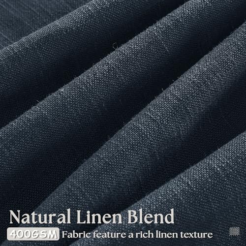 Image of Navy Short Linen Curtains 45 Inch Length 2 Panel Set for Small Windows Dark Blue Linen Cotton Light Filtering Drapes Privacy Pinch Pleated Back Tab Semi Sheer Kitchen Curtains 45 Inches Long