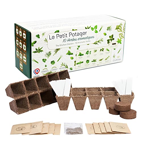 CULTIVEA® El Pequeño Huerto - Kit de 10 semillas de hierbas aromáticas - Semillas 100% ecológicas - Cultiva y disfruta - Ideal para regalar (albahaca, tomillo, eneldo, cilantro, menta, salvia...)