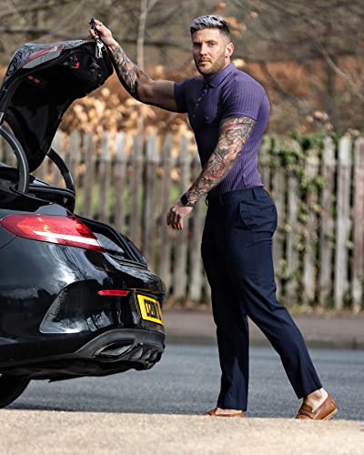 Urru Men's Muscle T Shirts Stretch Classic Ribbed Short Sleeve Casual Slim Fit Polo Golf Shirt Purple Xxxl #TOP3