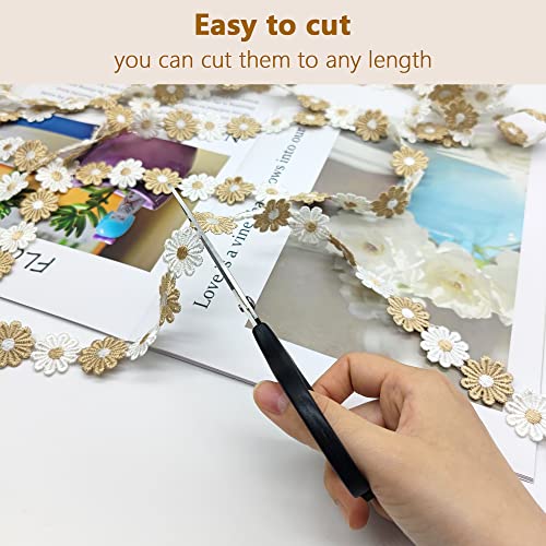 XCSJ 5 Orchards 2.5 cm Applique Sewing Edges Flower Embroidery Lace Ribbon Lace Fabric Daisy Polyester Flower Ribbon Appliques for Hair Band Clothes (Apricot) - Image 3