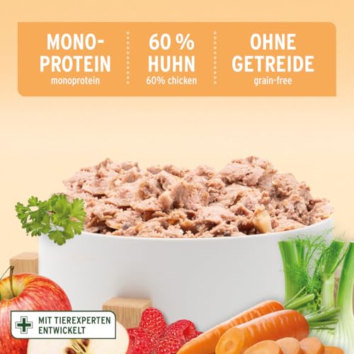 AniForte Hundefutter Nass Junior Huhn 6 x 400g – Natürliches Nassfutter für Welpen & Junghunde, hoher Fleischanteil, Premium Welpennassfutter getreidefrei
