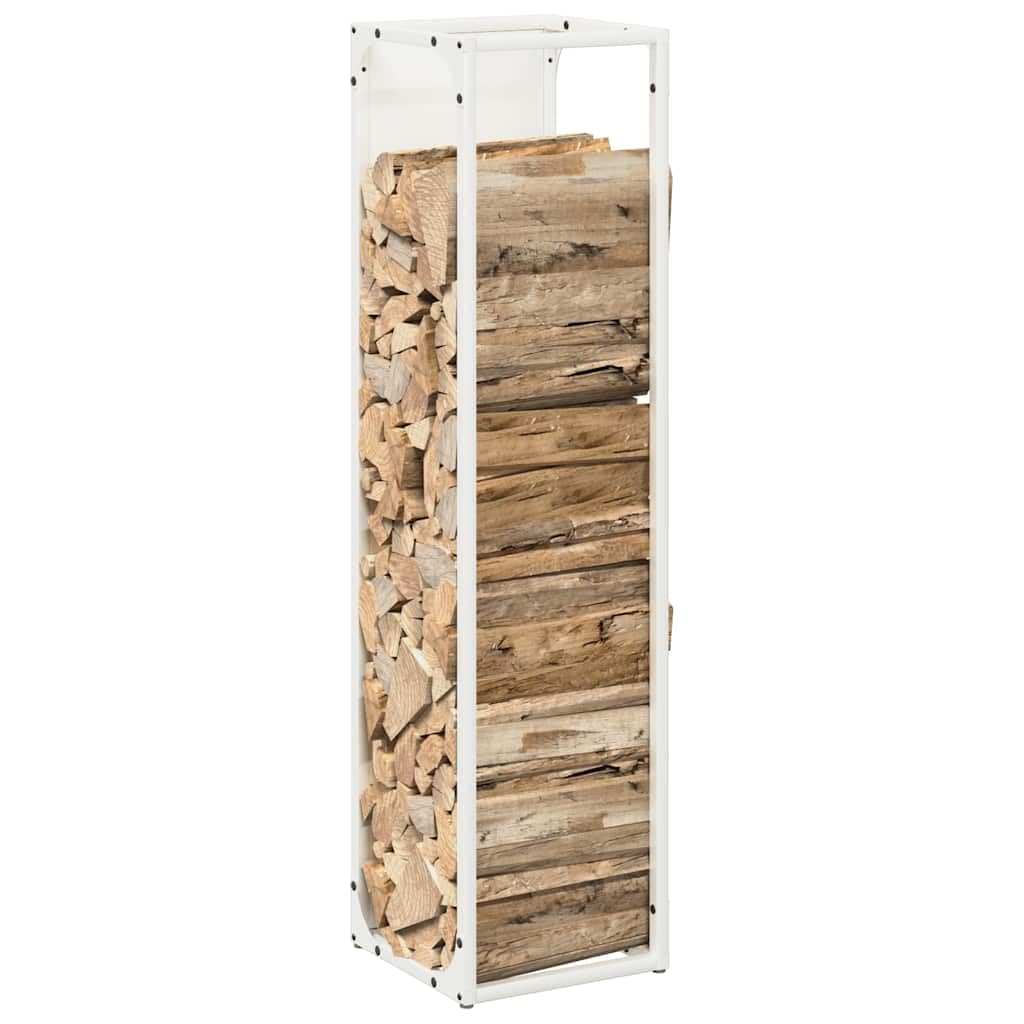 Estantería para leña blanca de acero laminado en frío, 25 x 25 x 100 cm, 100 kg de carga, leña para chimenea, soporte para leña para interior, salón, chimenea, horno y almacenamiento en seco