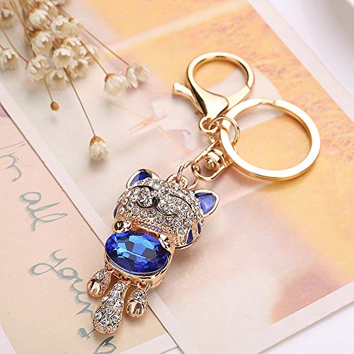Jewelbeauty Bling Bling Crystal Rhinestone Lovely Animal Cute Fortune Cat Car Bag Pendant Keyring Keychains (Blue) #TOP2