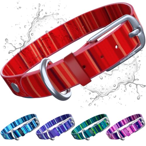 Image of Waterproof Dog Collar - Washable, Stink-Proof & Dirt-Proof - Soft, Odorless, Easy to Clean - Fade-Resistant, Durable for Medium & Large Dogs - Rust-Proof Metal Buckle (Red-M 1 inch)