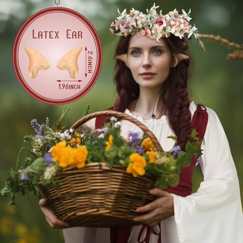Image of Bonuci 6 Pcs Medieval Renaissance Fairy Costume Women Halloween Elf Cosplay Outfits Victorian Dress Elf Ears Fairy Headpiece