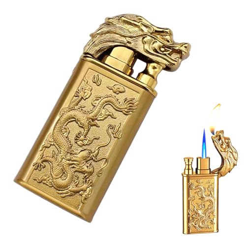 Encendedor Doble Llama Dragón a Butano, Oro miniatura 1