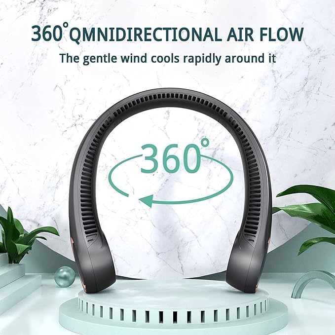 Image of TMY Portable Hanging Bladeless Neck Fan (Black) | Rechargeable Battery Operated Personal Fan | 3 Speed Wearable Cooling Fan | Hands-Free USB Neck Fan for Travel, Office, Outdoor & Gym (1305) (TMY38)