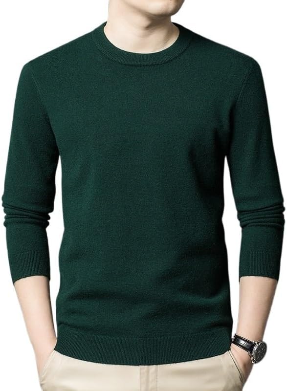 Men's Wool Sweater Round Neck Warm Casual Base Knitted Sweaters for Men Gray