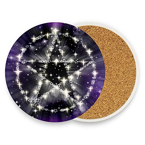 コースター コップマット セラミック 星 星柄 魔法陣 木製パッド コーヒー 直径10cm 滑り止め 4枚