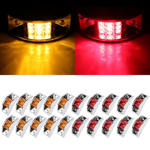cciyu 20x 12 Led Amber/Red Rectangular Chrome Armored-style Trailer Side Marker Light Trailer Clearance Light Side Marker Light For Freightliner Argosy 2000 2002 2004 For Freightliner Truck, Trailers