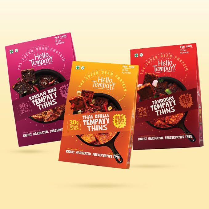 Hello Tempayy All Thins Tempeh Combo | Value Pack of 3 | Tandoori, Thai Chilli & Korean BBQ Tempayy | Protein Rich | Heat & Eat | High Fiber