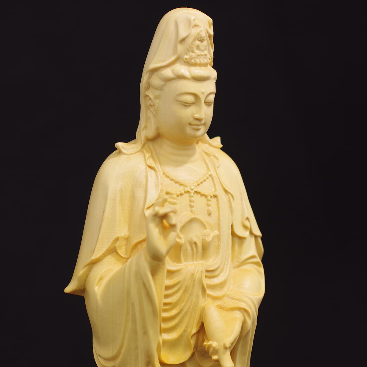 Amazon｜観音菩薩立像 20cm 天然木製(柘植ツゲ) 観音像 木彫仏像｜仏像 