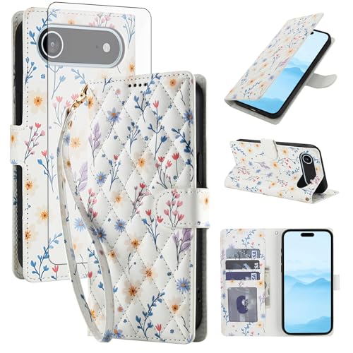 Coque iPhone 17 Air Asuwish - Étui portefeuille à rabat motif fleur avec verre trempé 6.6"