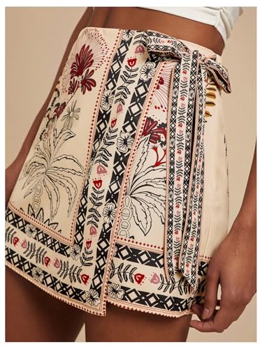 MakeMeChic Women's Plus Size Skirt Floral Print Wrap A Line High Waisted Boho Mini Skirts2