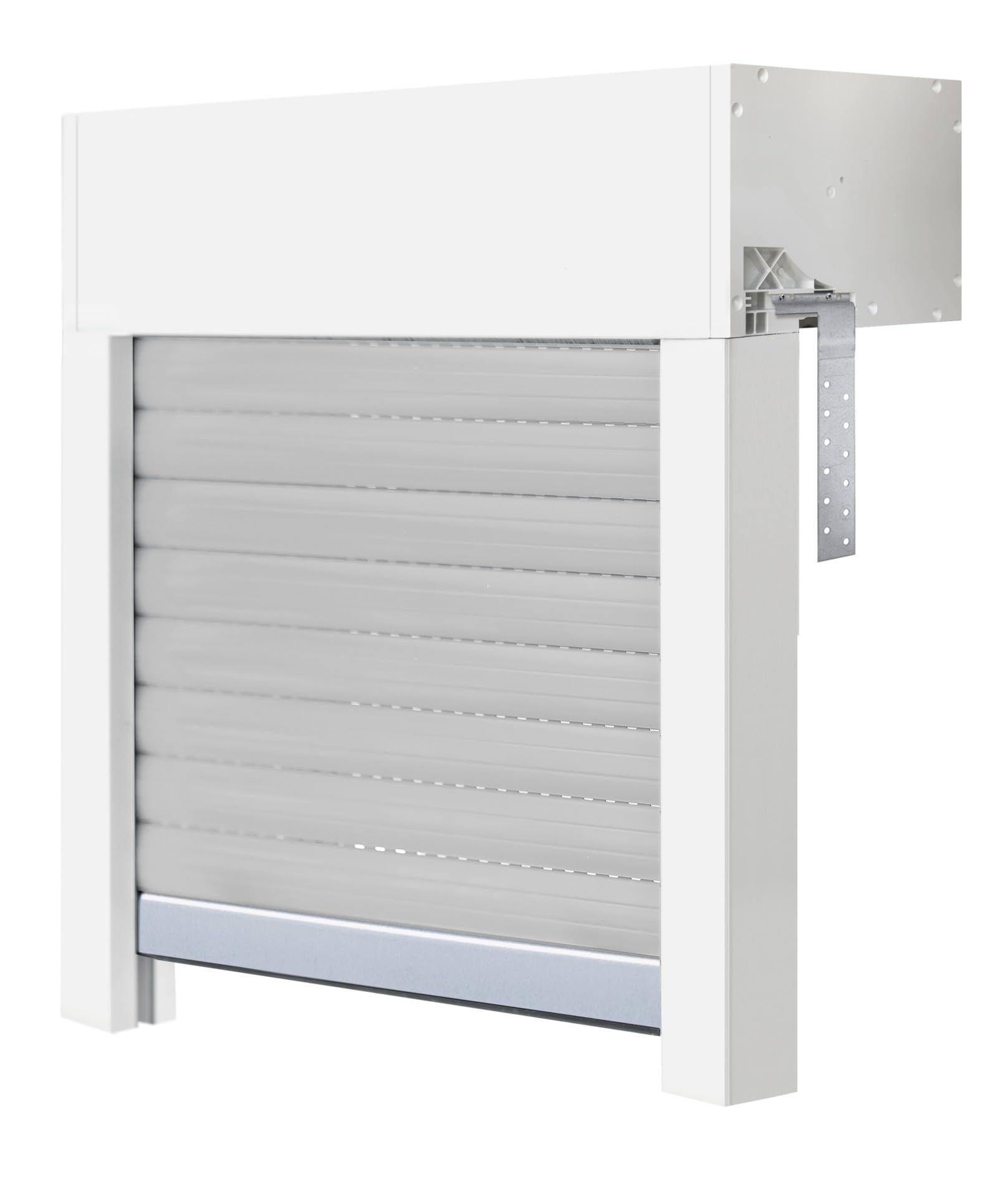 Schellenberg 39045 Aufsatzrollladen-Set für Fenster, Rollladensystem Mini, PVC, 75 x 50 cm, weiß/grau, kürzbar in Höhe, Breite, inkl. EPS-Dämmung und Zubehör für die Selbstmontage