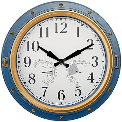 LOMANDA Indoor/Outdoor Clock, 16 Inch Waterproof Wall Clock with Thermometer and Hygrometer, Retro Silent Non-Ticking Battery Operated Outdoor Clock for Home Decor, Patio