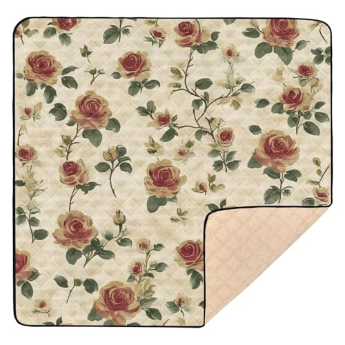BOESI Graffiti Vintage Floral Pattern Baby Play Mat, 50“ X 50” Washable Folding Crawling Mat, Baby Floor Mat, Soft, Thick, Non-Slip