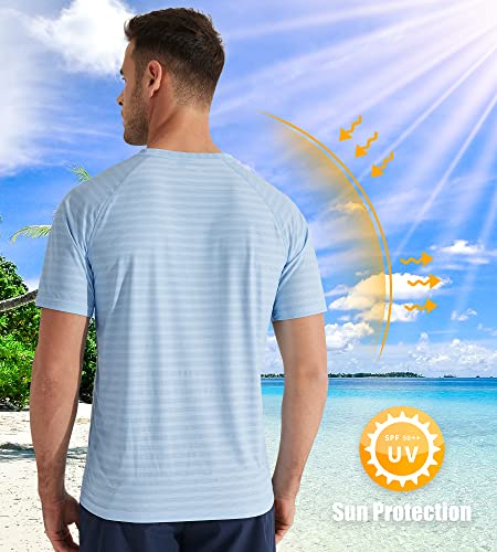 Libin Men's Short Sleeve Workout T Shirts Upf 50+ Running Crewneck Shirts Two Color Stripe Golf Shirts Athletic Casual, Aqua Green, M #TOP1