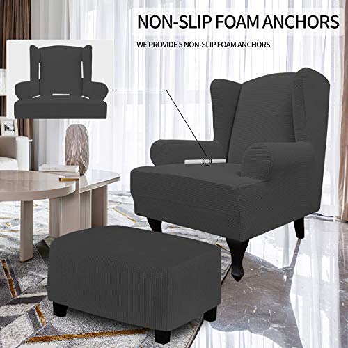 Image of Easy-Going Stretch Large Wingback Chair Sofa Slipcover Dark Gray