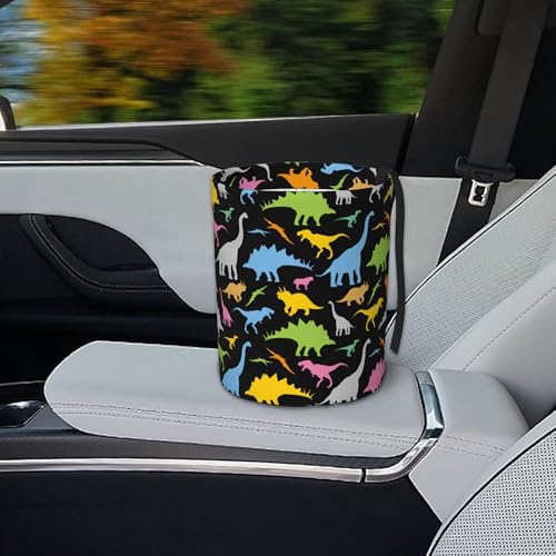 Image of Car Garbage Bag Colorful Dinosaurs Mini Car Trash Bin Portable Collapsible Waterproof Rubbish Bag for Car Accessories Back Front Seat Cup Holder
