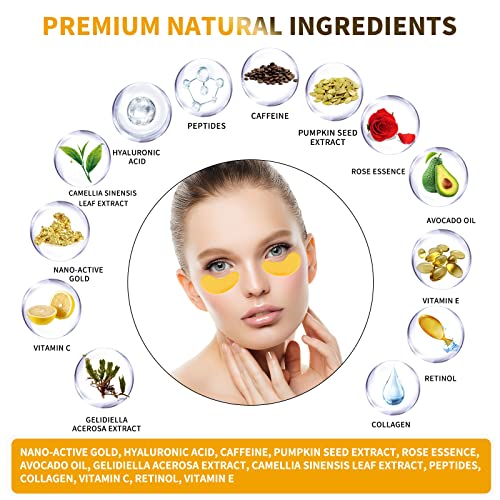 24K Gold Under Eye Patches For Puffy Eyes Treatment 18 Pairs W/Serum Vials, Under Eye Masks For Dark Circles And Puffiness, Eye Gel Pads W/Caffeine, Vitamins For Under Eye Bags Treatment #TOP3