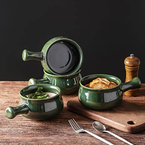 Image of vicrays French Onion Soup Bowls with Handles, 26 Ounce, Set of 4,Green