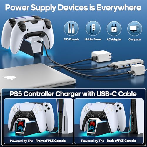 Image of Controller Charger Station Compatible with Play 5 Faceplates Edge & Dual Controller, 9 Lightings P 5 Accessories Charging Station, P 5 Dock Stand with LED Indicator & On-Off Switch, White & Black for PlayStation Consoles