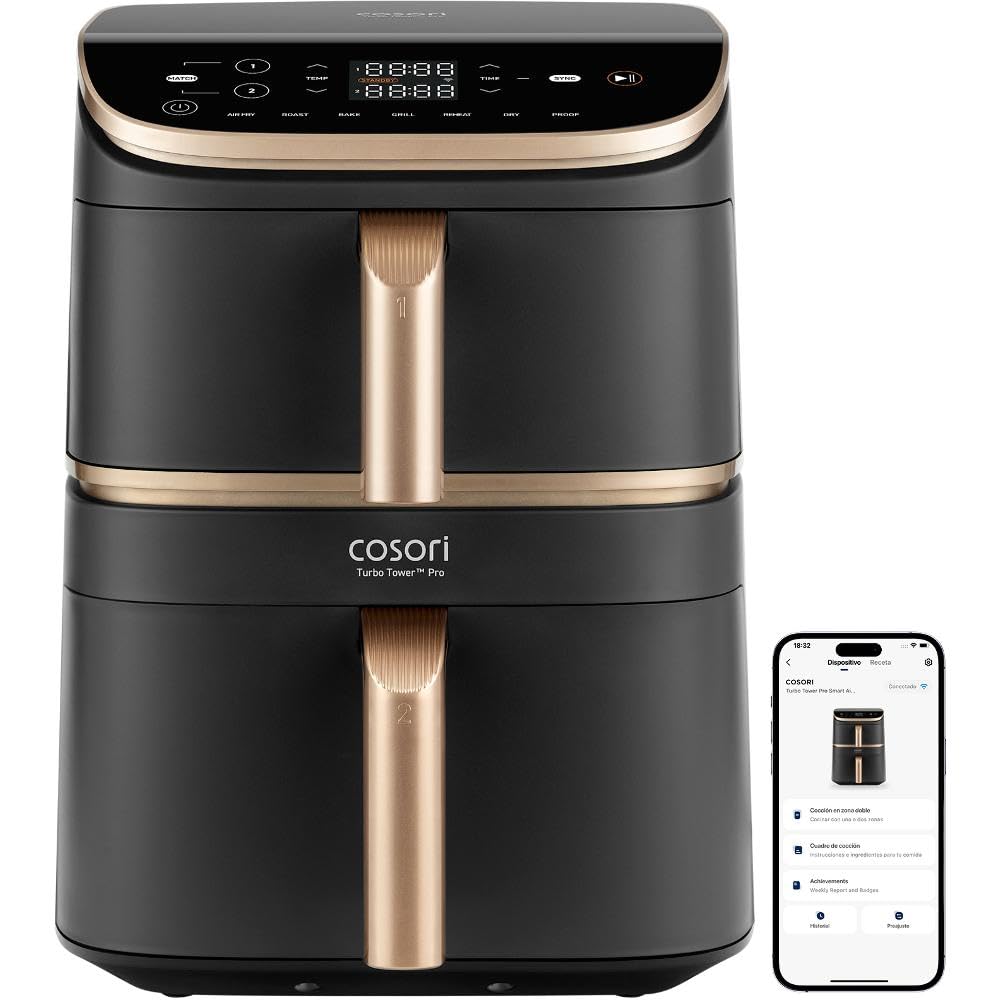 Friteuse sans huile COSORI - Turbo Tower Pro Smart - Capacité 10,8L - 2 cuves - 7 programmes - 2630W - Noir