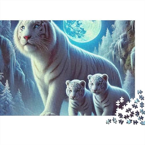 Rompecabezas de 1000 piezas de tigre blanco entre la nieve para adultos y niños de 70 x 50 cm