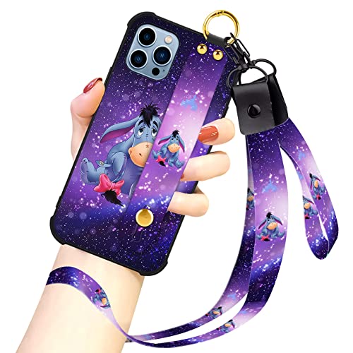 Cartoon Case For Iphone 13 Pro Max Case 6.7 Inch Cute Eeyore Cartoon Character Design With Lanyard Wrist Strap Band Holder Shockproof Protection Bumper Kickstand Cover For Iphone 13 Pro Max (2021) #TOP9