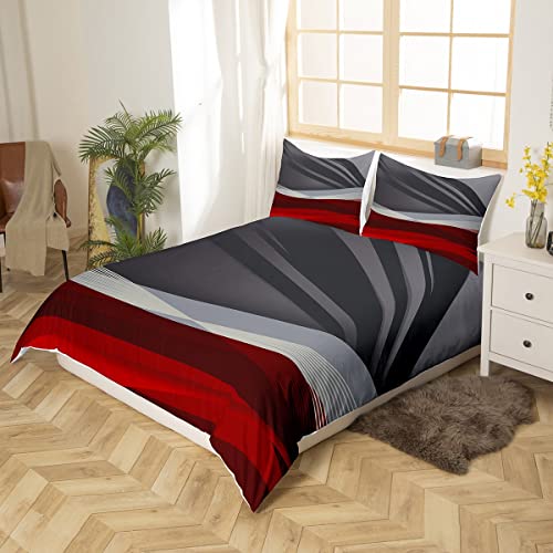 Parure de lit microfibre douce motif géométrique rouge gris noir Loussiesd - 4