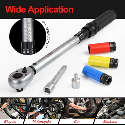 DANGKIY Drehmomentschlüssel Auto, 40–210 N.m Drehmomentschlüssel 1/2 Zoll, 6-tlg. Torque Wrench mit 125 mm Verlängerung… – Ansicht 5