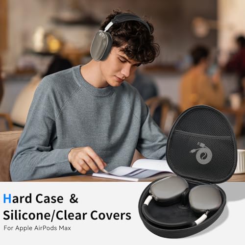 Image of Hard Case for AirPods Max 2 Supports Sleep Mode, Travel Carrying Headphone Case with AirPods Max 2 /1 Clear Ear Cups Cover /Silicone Earpad Case /Headband Cover, Protective Portable Storage Bag, Black
