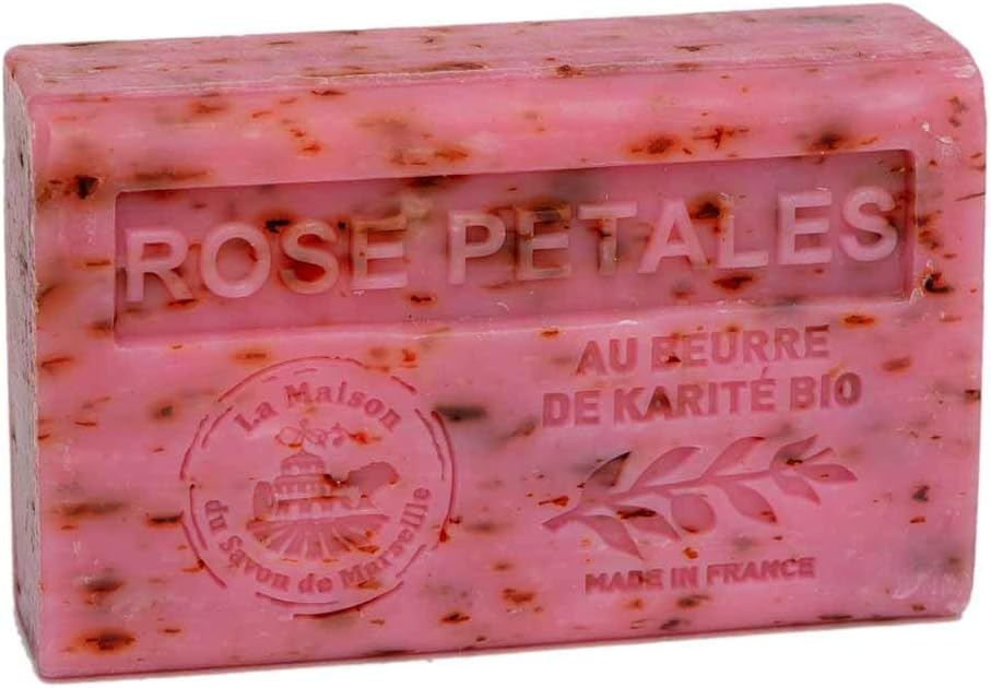 Maison du Savon de Marseille - French Soap made with Organic Shea Butter - Rose Petals Fragrance - 125 Gram Bar