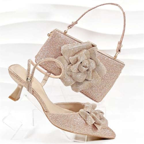 Women's Italian Rhinestone High Heel Shoes with Matching Bag Set for Weddings Parties3