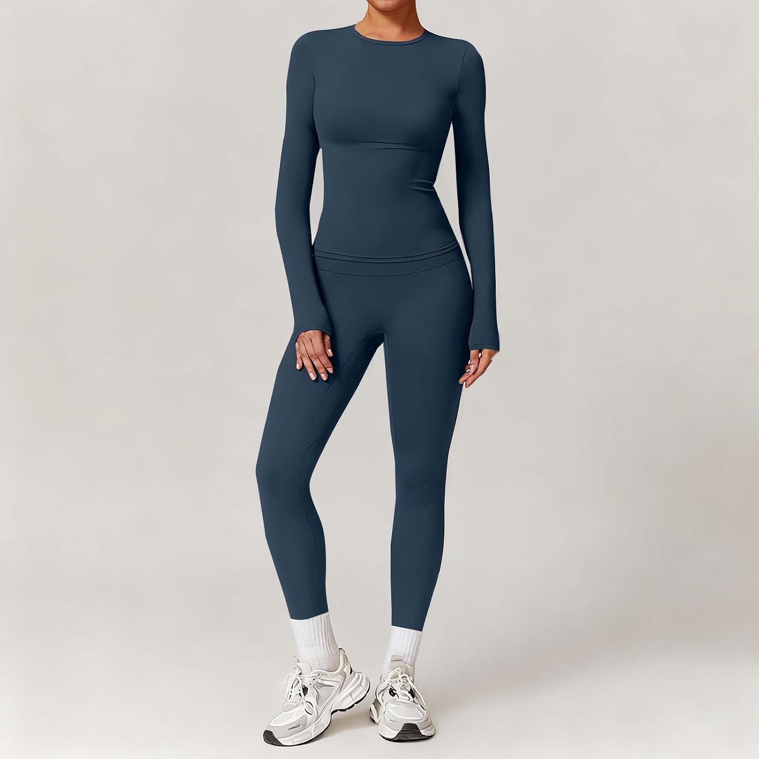 2026 Slim Fit Workout Sets for Women 2 Piece High Waist Leggings Long Sleeve Yoga Tops Matching Set Gym Outfits