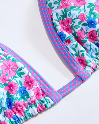 Image of Women's Triangle Bikini Set String Swimsuit Print Tie Smocked Ruched Two Piece Bathing Suit