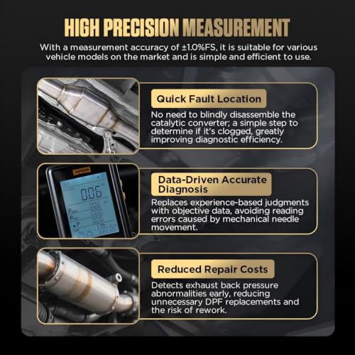Image of AUTOOL Digital Exhaust Back Pressure Gauge, Exhaust Back Pressure Tester Kit -500~2000mBar for Gasoline Diesel with Adapters & Hoses, Data Holding, Backlit Screen (PT670)