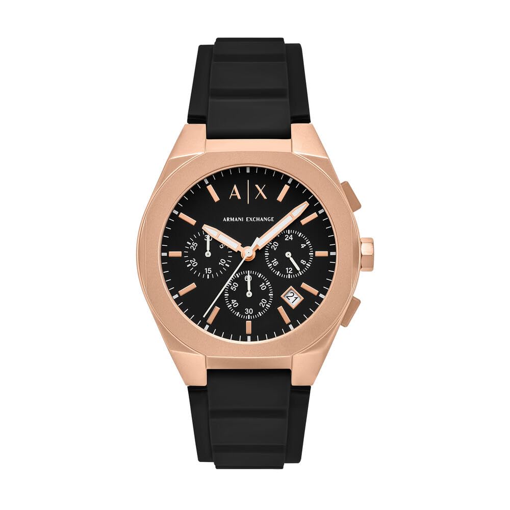 Armani Exchange Watch for Men, Quartz Chronograph Movement and 42mm Case Size with Silicone Strap, Black and Gold Tone