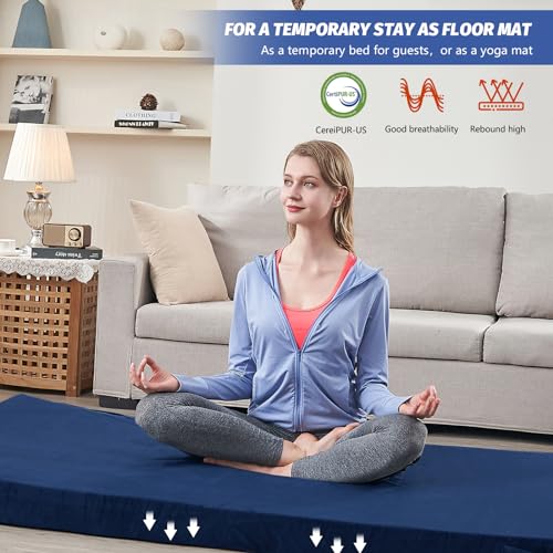 Image of CYMULA Memory Foam Camping Mattress Pad, CertiPUR-US Sleeping Mat, Portable Roll Up Mattress for Adults, Camping Bed Pads for Sleepover, Car Bed with Travel Bag