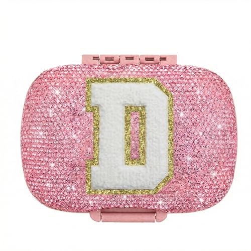 Image of Cute Pill Organizer Small Bling Pill Case for Purse Medicine Vitamin Container Holder Daily Pill Box Container for Women Travel Medicine Kit(Letter D Pink)