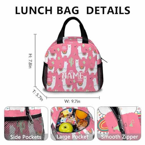 Custom Kids Backpack with Lunch Box Set, 3 in 1 School Backpacks Matching Combo for Boys Girls, Personalized Cute Alpaca Bookbag and Pencil Case Bundle3